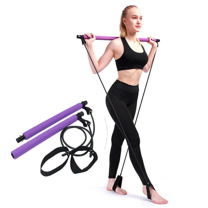 New Fitness Yoga Pilates Bar Stick with Resistance Bands - Portable Home Gym