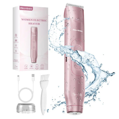 Akunbem Bikini Trimmer for Women, Electric Shaver and Razor Rechargeable 2-In-1 Body and Facial Epilator, Dual Heads for Painless Trimming of Pubic Hair, Face, Underarms and Legs, IPX7 Waterproof. Christmas Gift New Year Gift Shaving Grooming