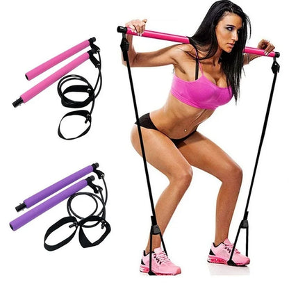 New Fitness Yoga Pilates Bar Stick with Resistance Bands - Portable Home Gym