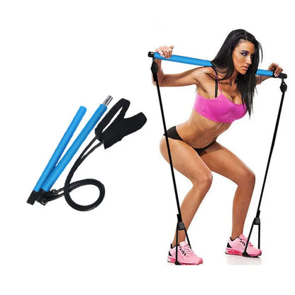 New Fitness Yoga Pilates Bar Stick with Resistance Bands - Portable Home Gym