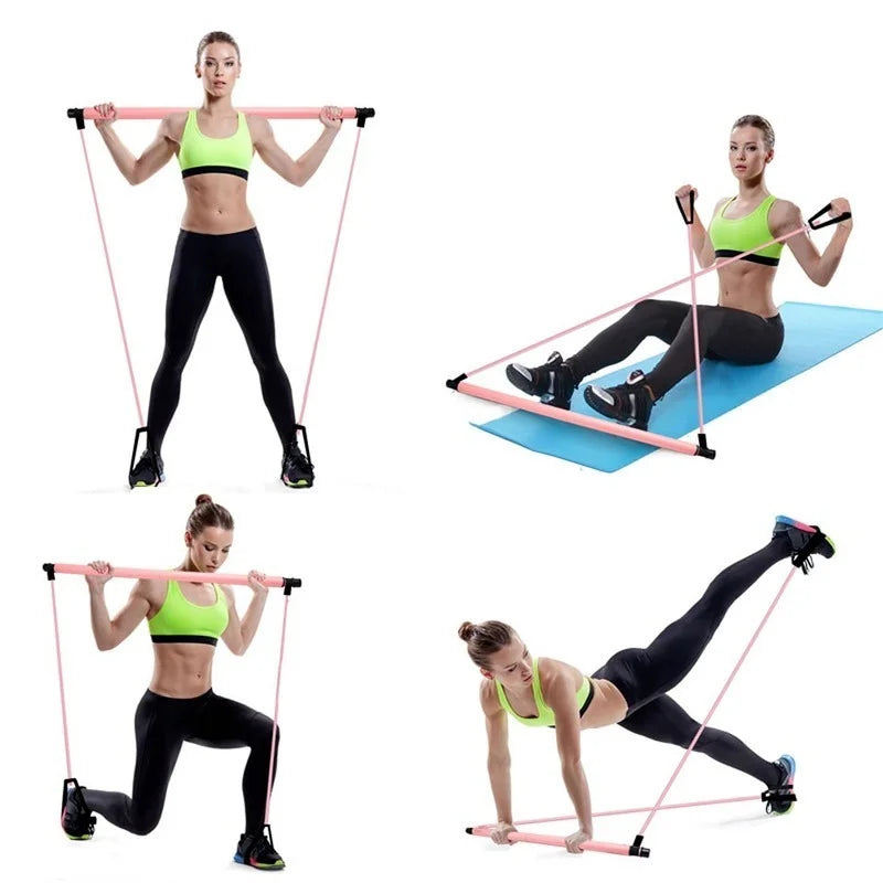 New Fitness Yoga Pilates Bar Stick with Resistance Bands - Portable Home Gym