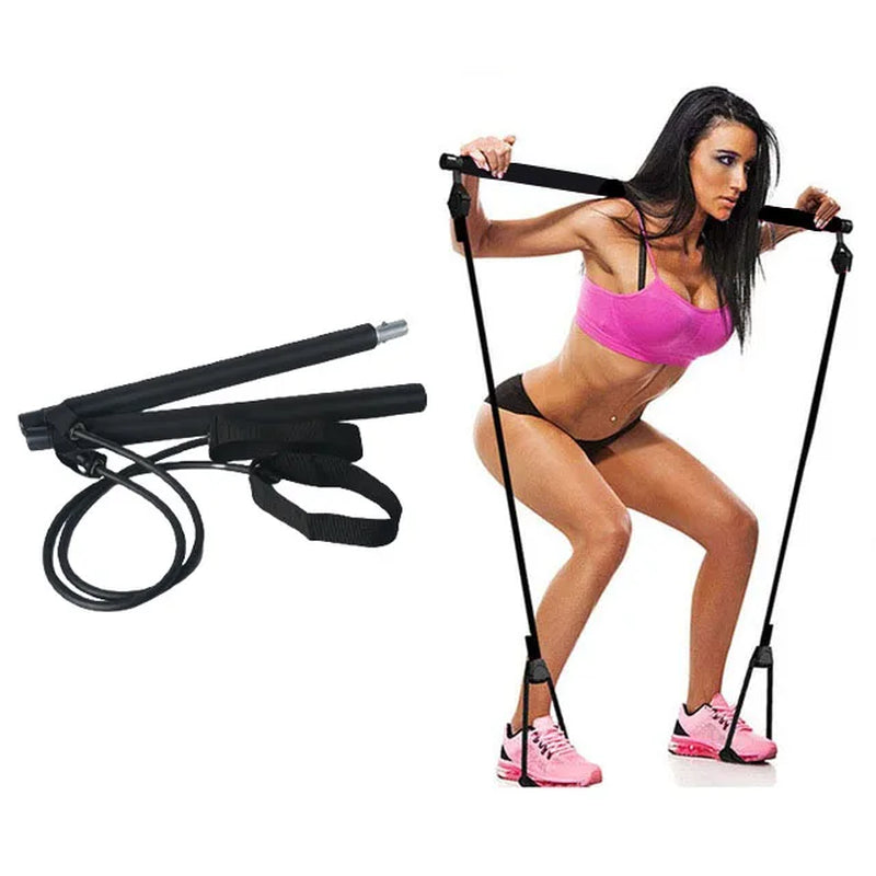 New Fitness Yoga Pilates Bar Stick with Resistance Bands - Portable Home Gym