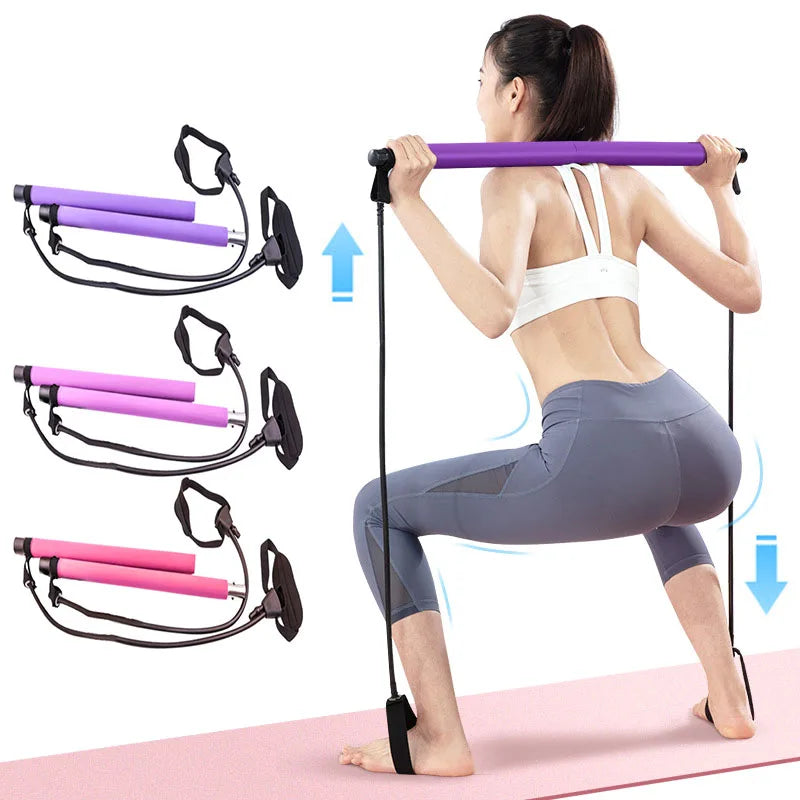 New Fitness Yoga Pilates Bar Stick with Resistance Bands - Portable Home Gym