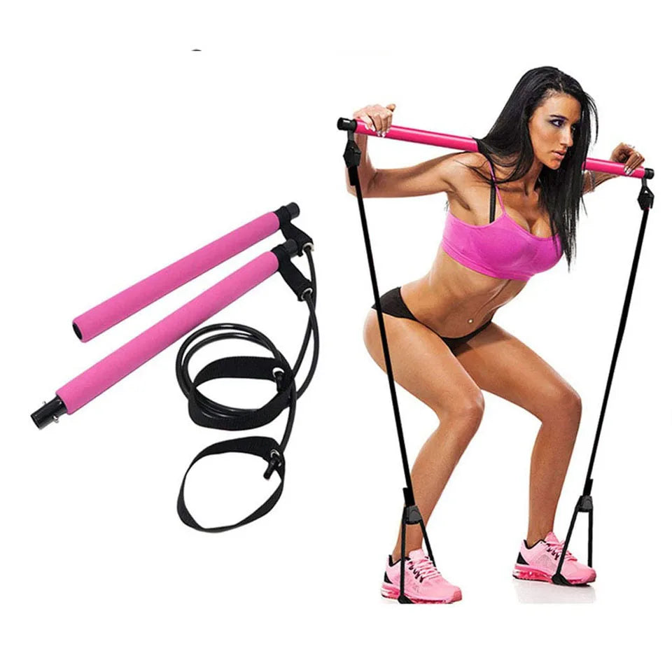 New Fitness Yoga Pilates Bar Stick with Resistance Bands - Portable Home Gym